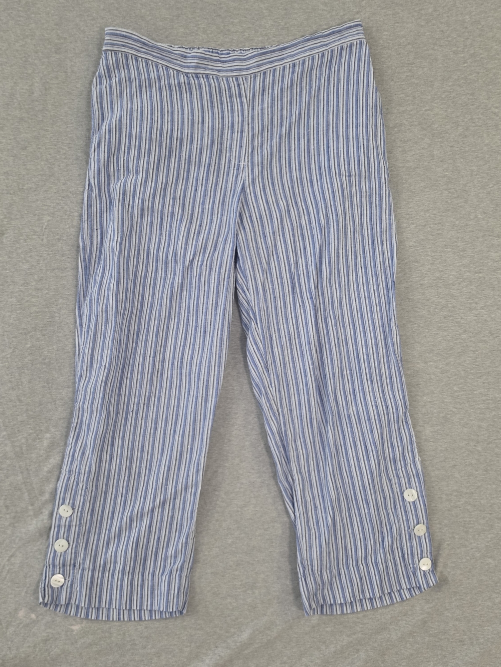 Chico's Women's Blue and White Striped Wide-Leg Pull-On Pants Size 12